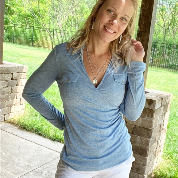 Denim blue wrap front top - Picture 2 of 9